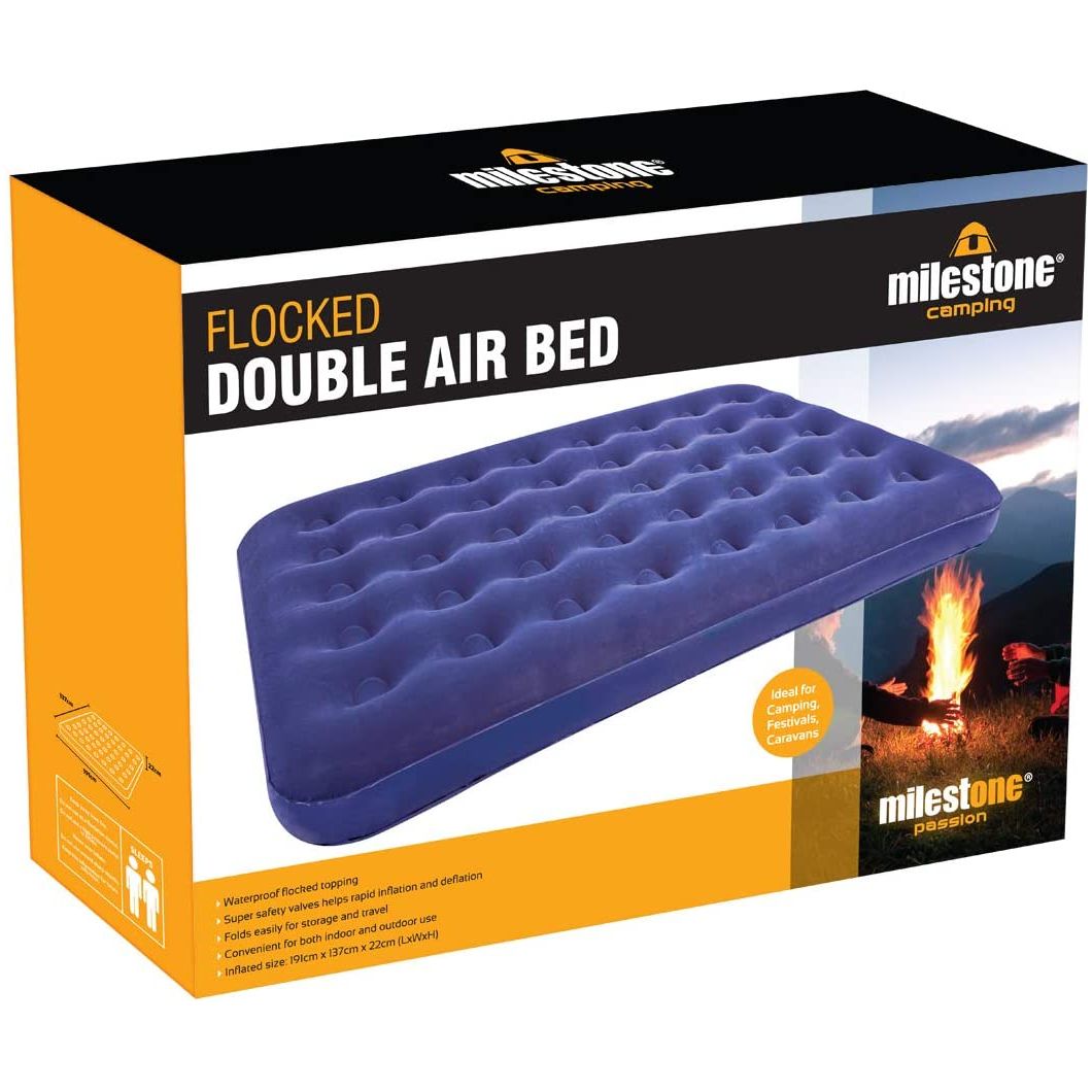 Milestone Camping Flocked Double Air Bed Car and Caravan